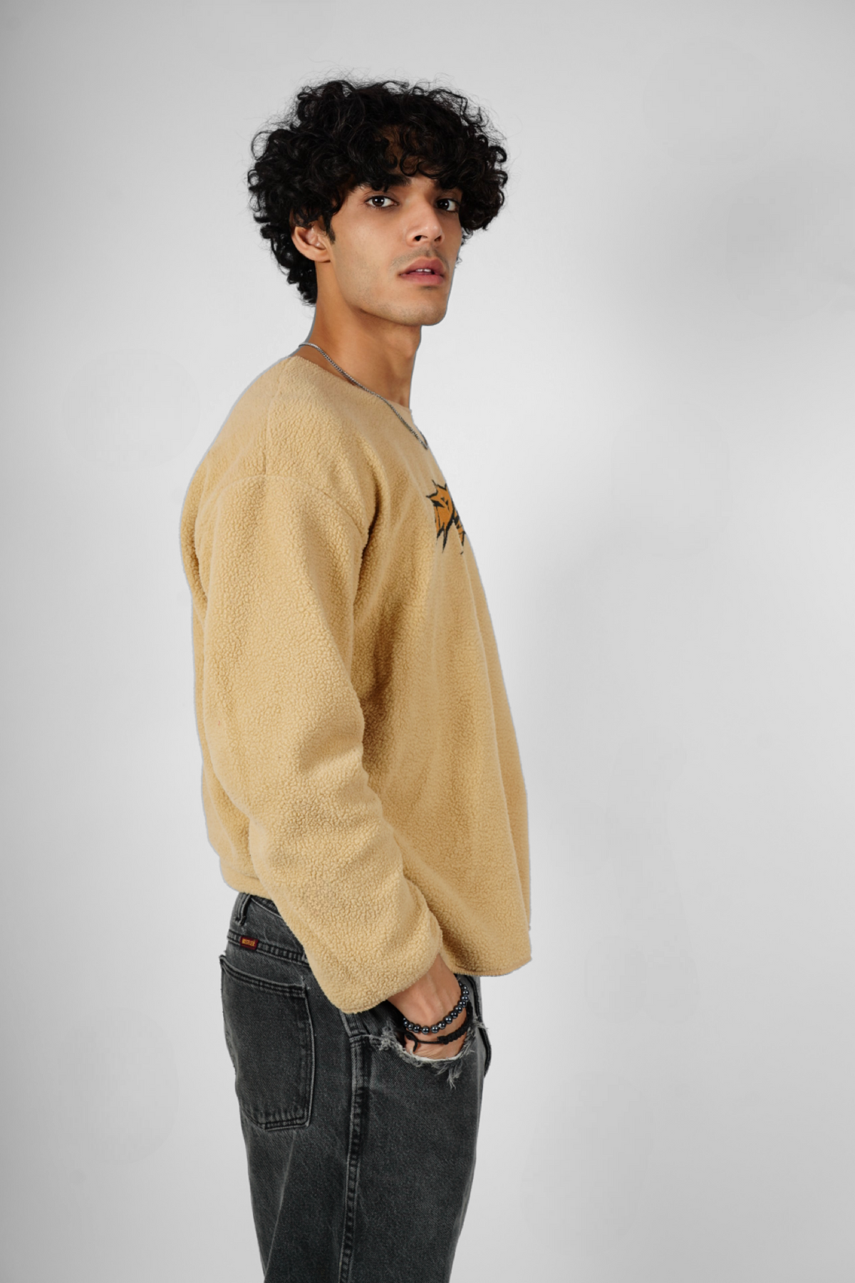 BEIGE POLAR FLEECE BOX FIT UNISEX SWEATSHIRT
