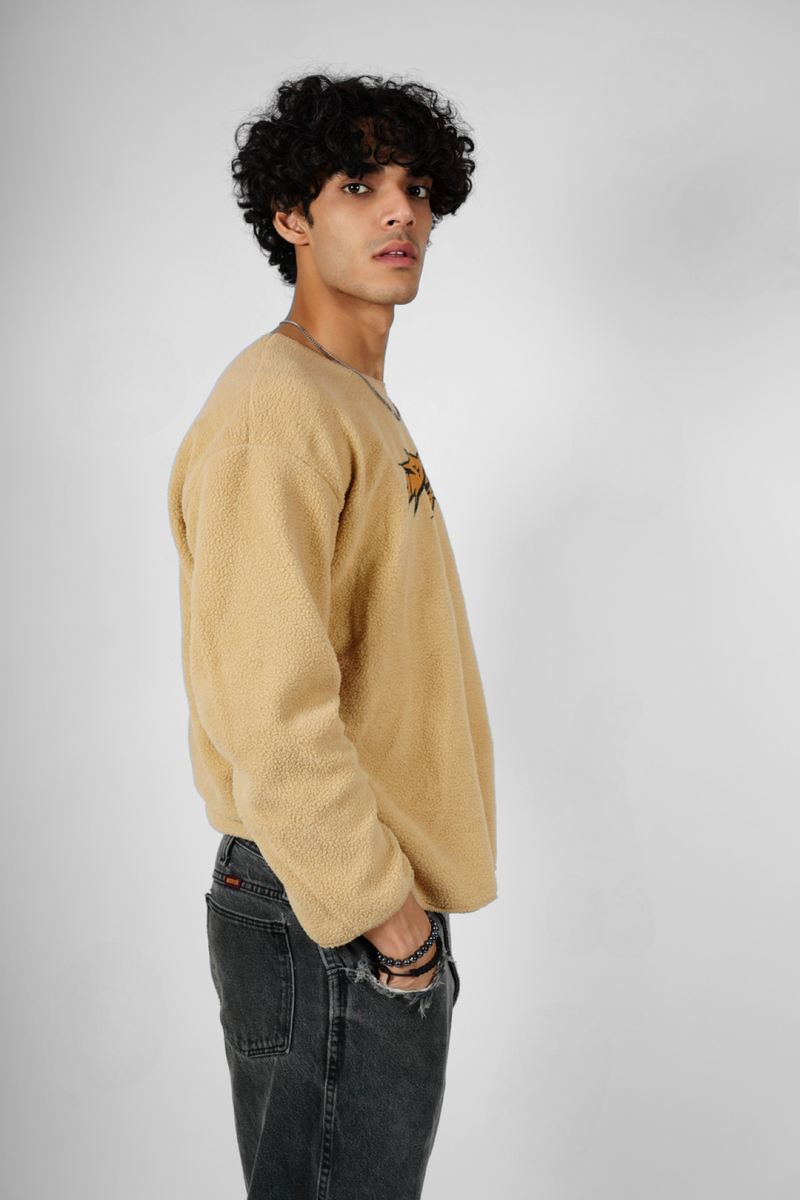 BEIGE POLAR FLEECE BOX FIT UNISEX SWEATSHIRT