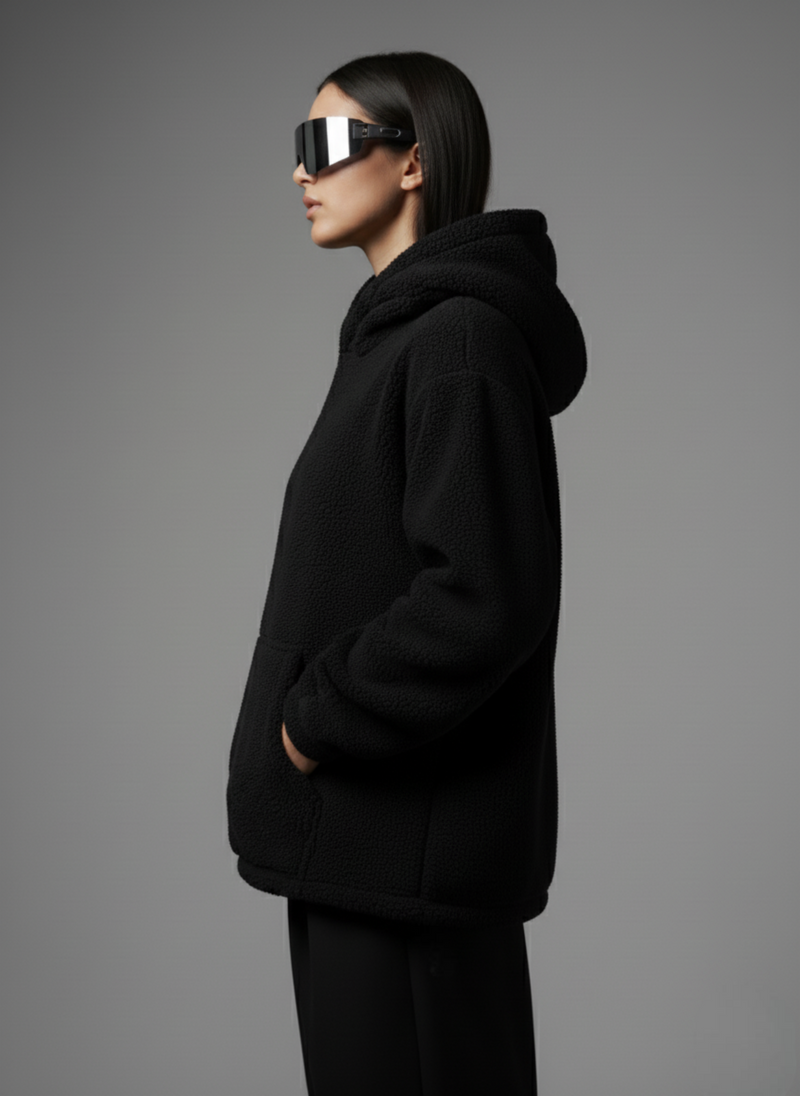 BASIC SHERPA UNISEX HOODIE (BLACK) Alternate