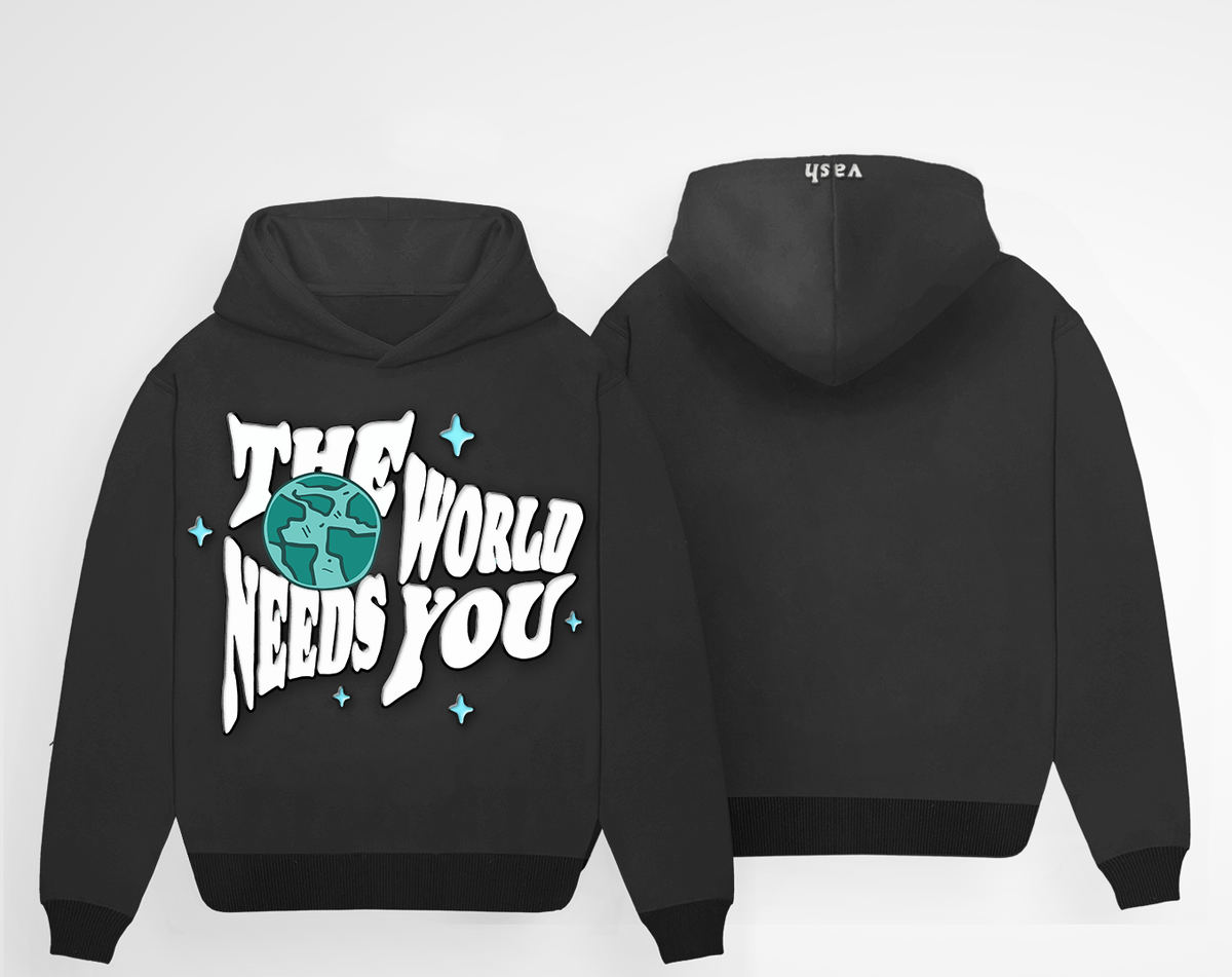 THE WORLD NEEDS YOU BLACK OVERSIZED HOODIE